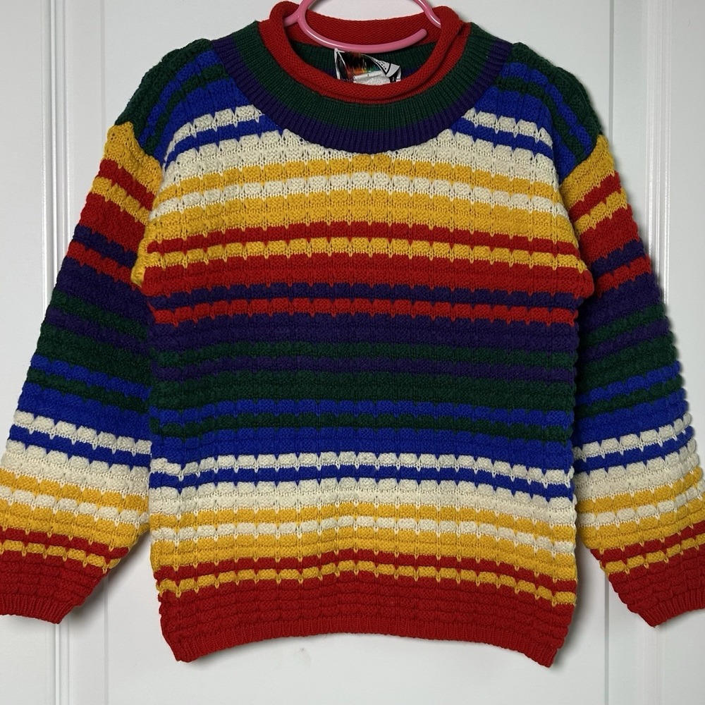 Jet Set‎ Cool Kids Clothes Vintage 80s Made in USA Rainbow Stripe Knit Sweater